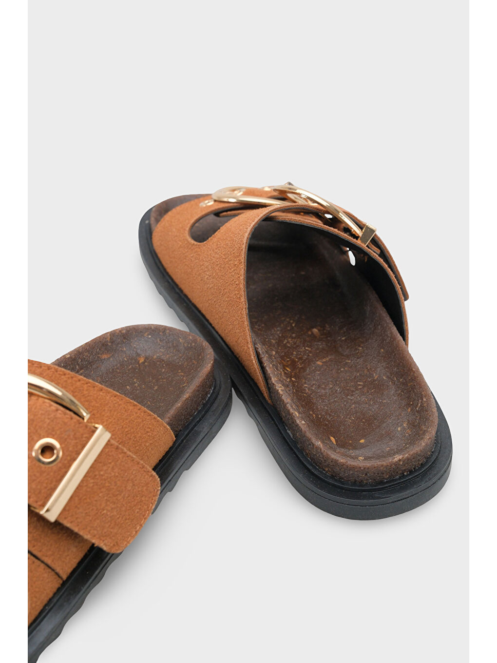 Kahverengi Zelda Düz Topuklu Metal Tokalı Konfor Kadın Terlik-3