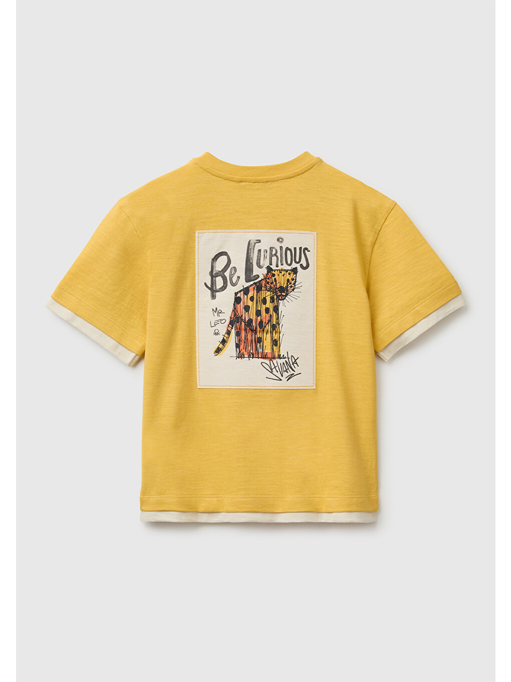 Erkek Bebek Hardal Sarısı Göğsü Baskı Detaylı Düğmeli Bisiklet Yaka T-Shirt-1