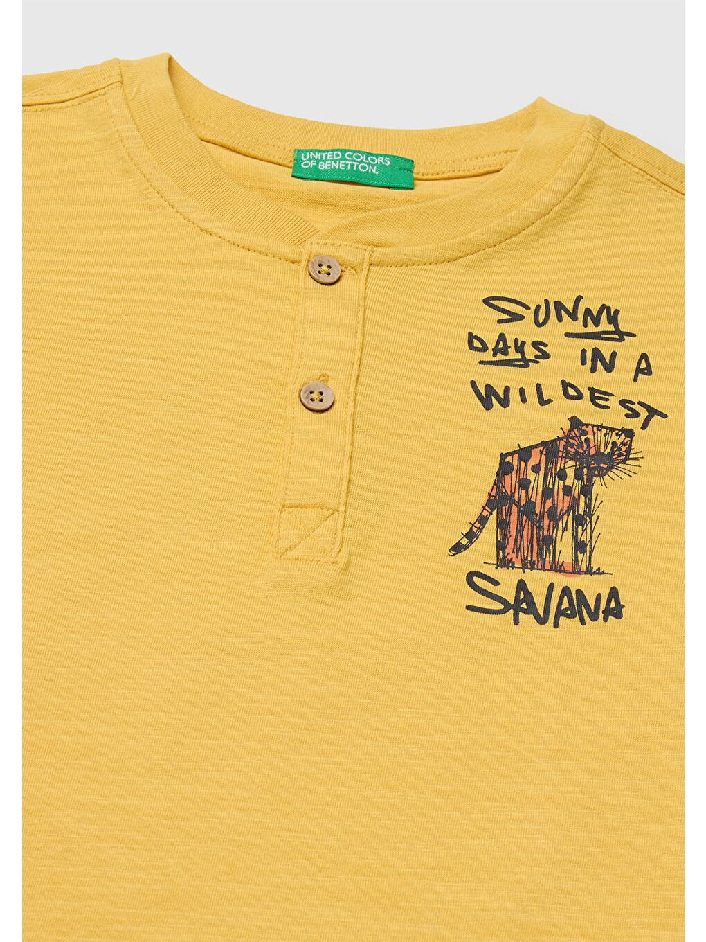 Erkek Bebek Hardal Sarısı Göğsü Baskı Detaylı Düğmeli Bisiklet Yaka T-Shirt-2