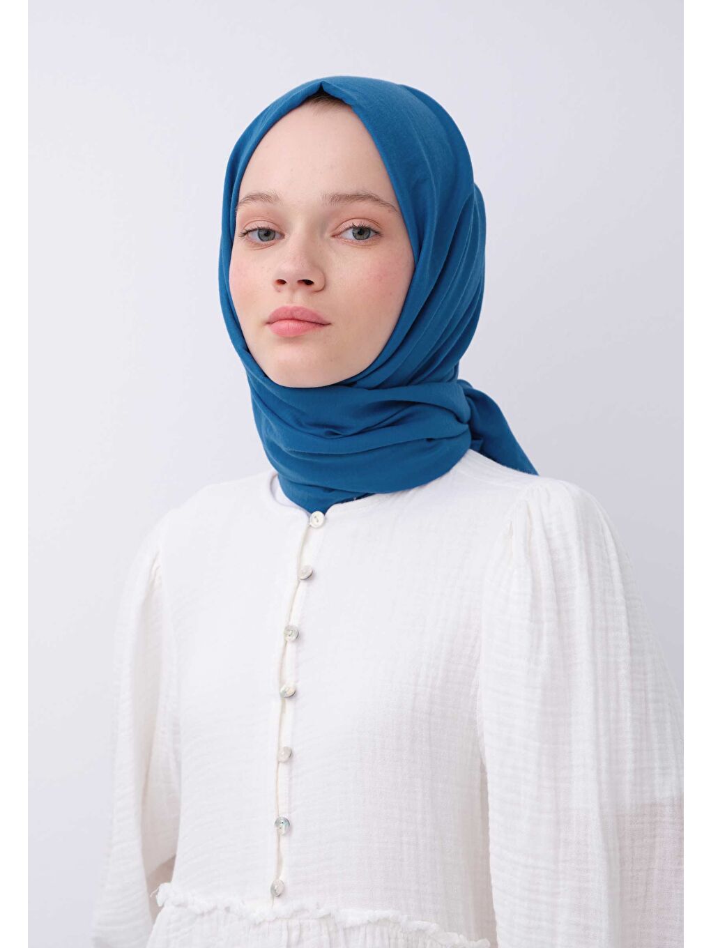 Pamuk Crash Şal Saks Mavisi-1