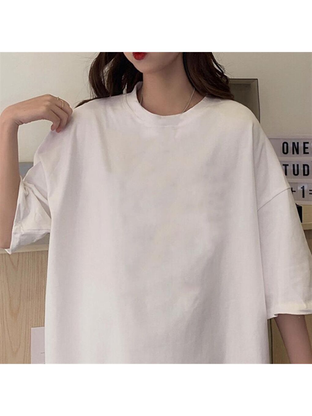 Touz Moda Beyaz Düz Beyaz Unisex Oversize T-shirt - 2