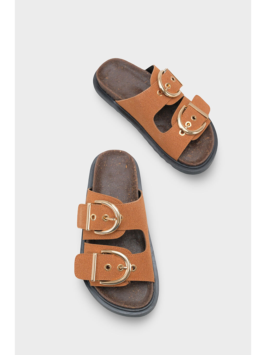 Kahverengi Zelda Düz Topuklu Metal Tokalı Konfor Kadın Terlik-5