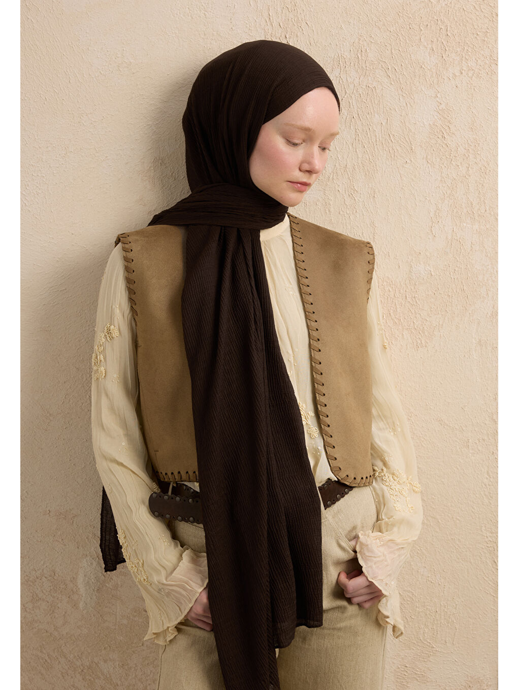 Kahverengi Modal Krinkıl Şal Bitter-2
