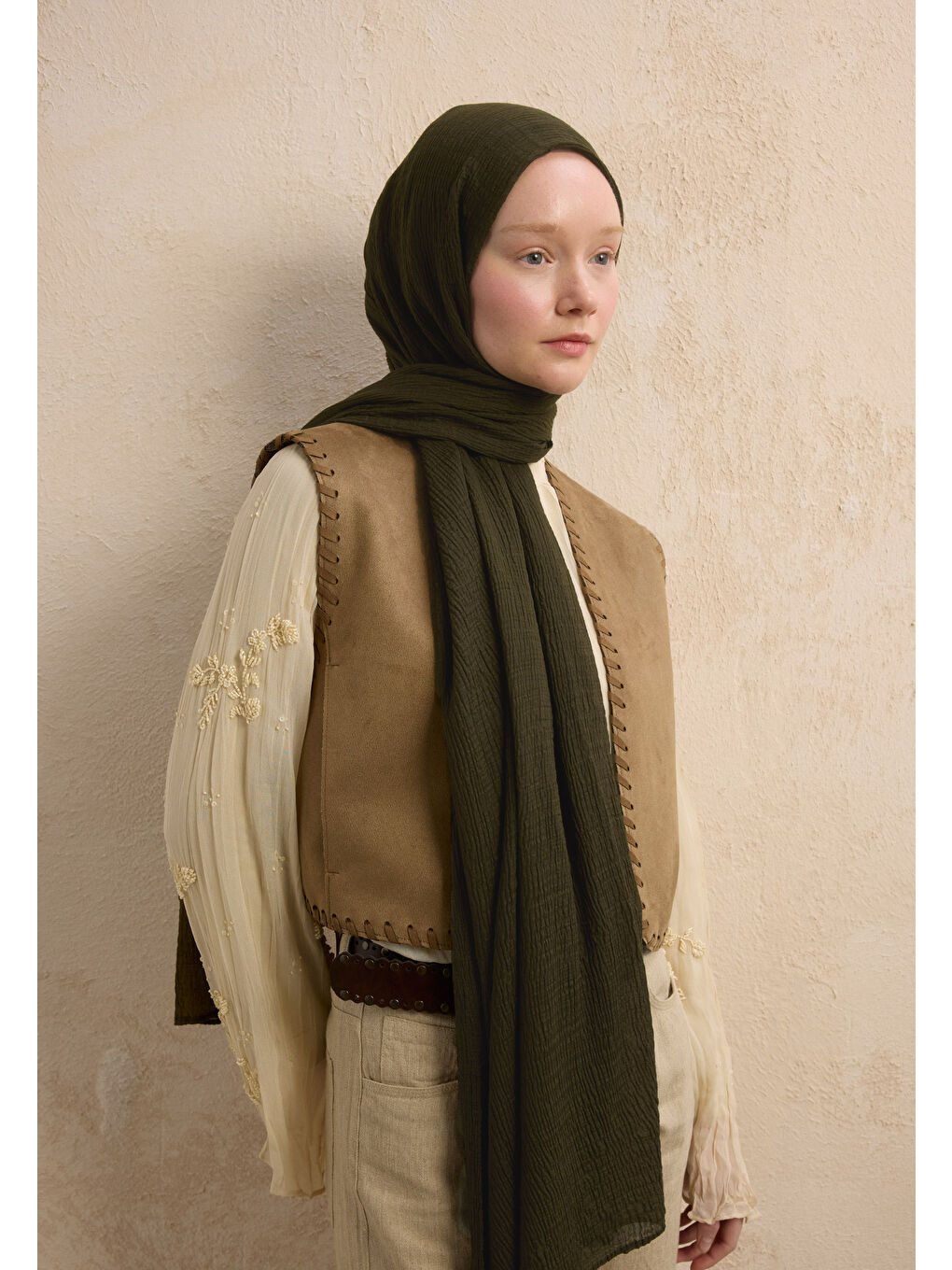 Modal Krinkıl Şal Asker Yeşili-1