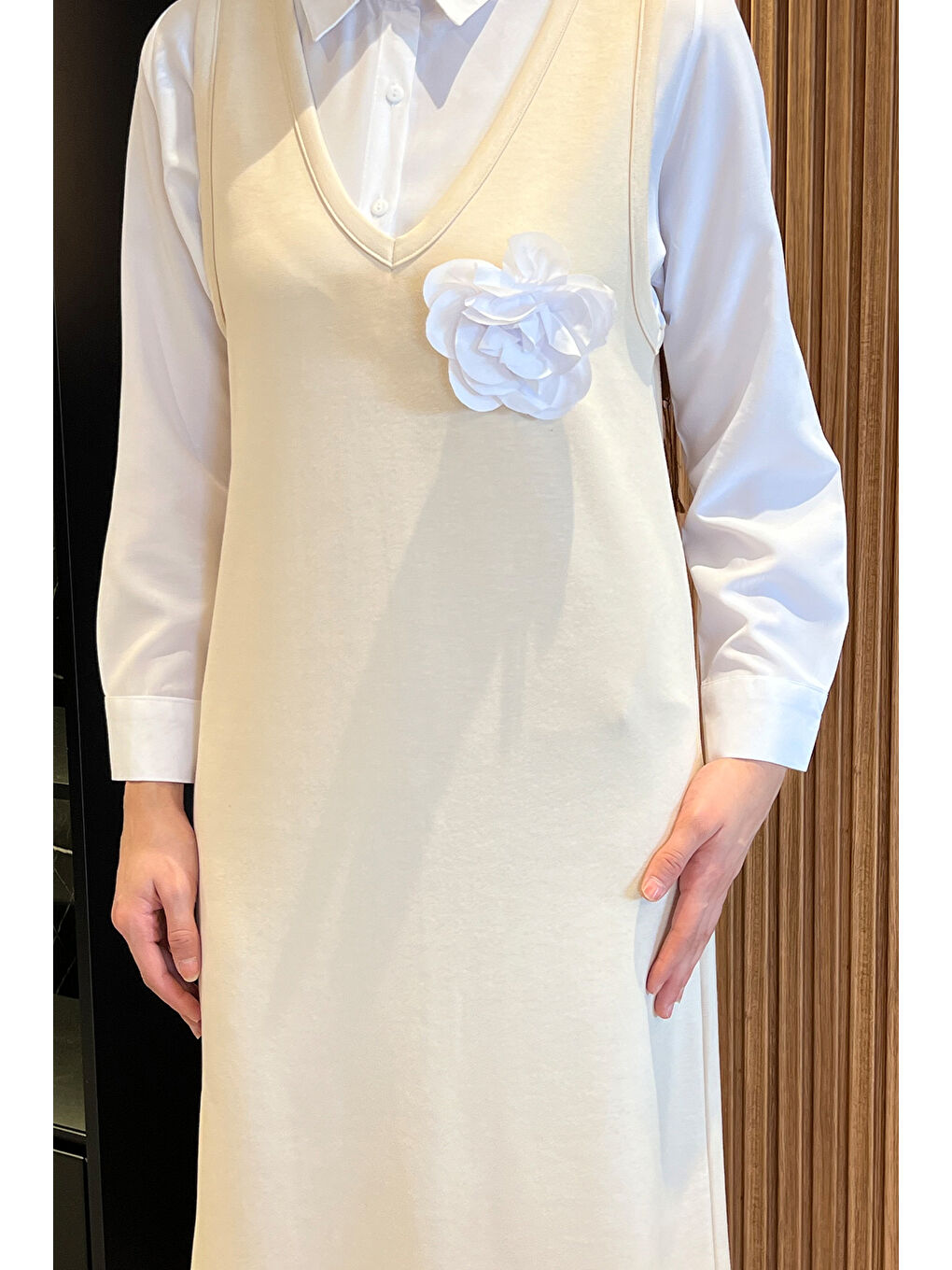 Bej Kadın Tesettür Gömlek Jile Kombin Elbise-5