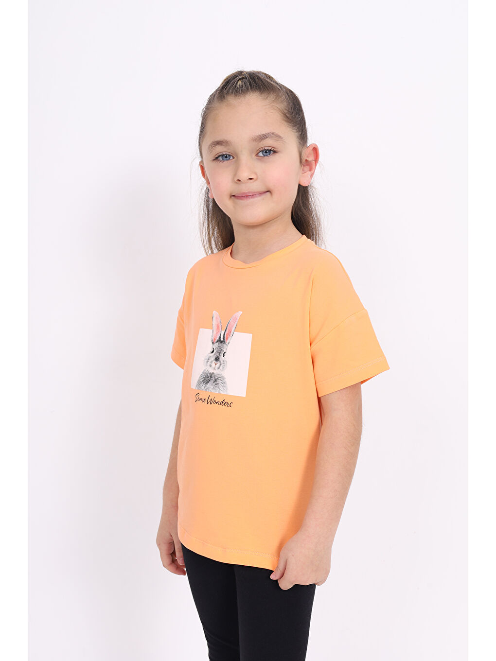 Turuncu Kız Çocuk Baskılı Tişört-2
