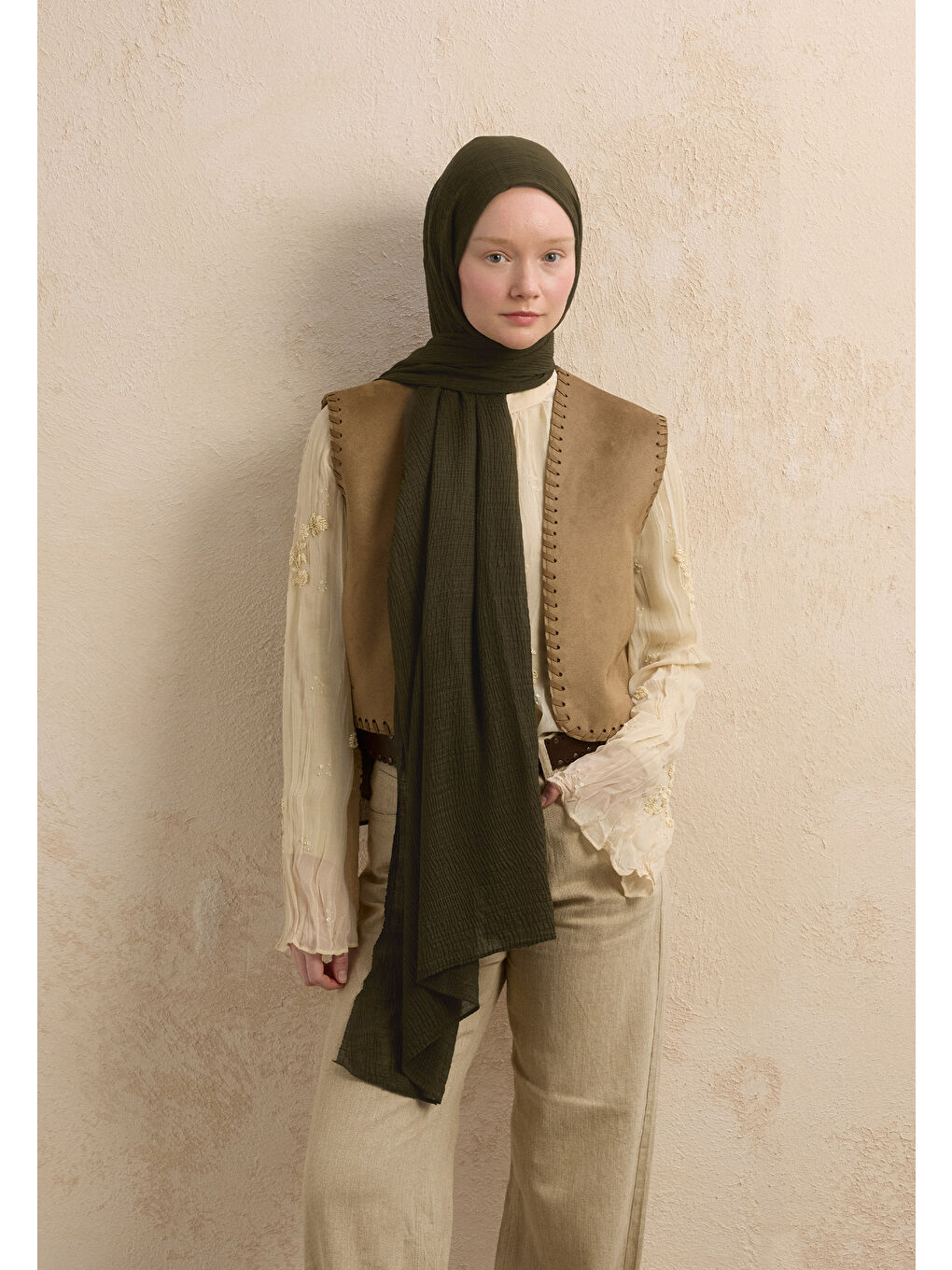 Modal Krinkıl Şal Asker Yeşili-3