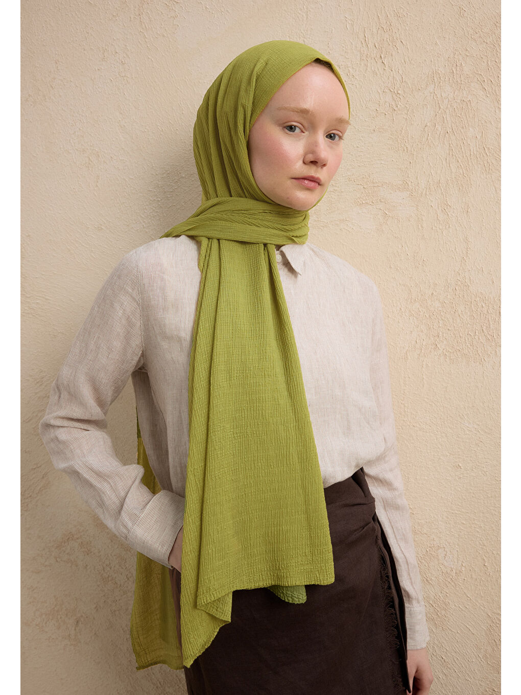 Yeşil Modal Krinkıl Şal Olive-1