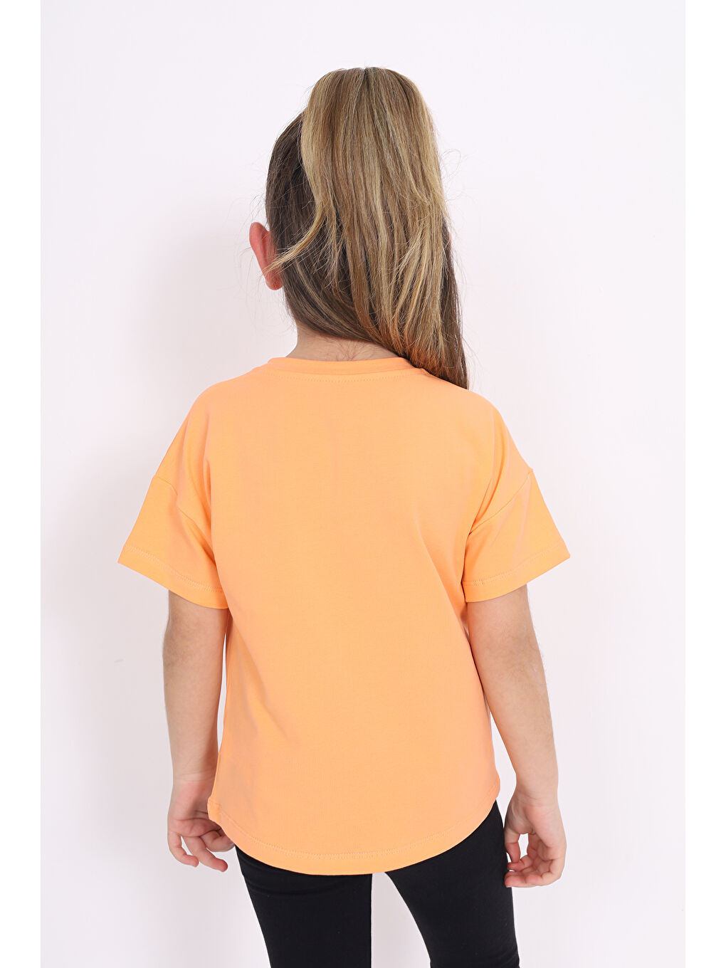 Turuncu Kız Çocuk Baskılı Tişört-3