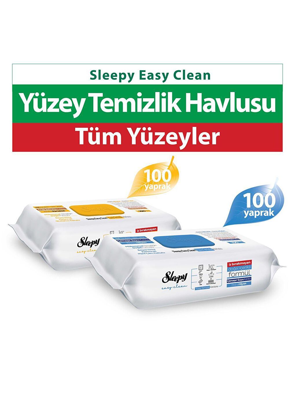 Sleepy Beyaz 2'li Paket Easy Clean Arap Sabunu + Çamaşır Suyu Katkılı Yüzey Temizlik Havlusu (200 Yaprak)