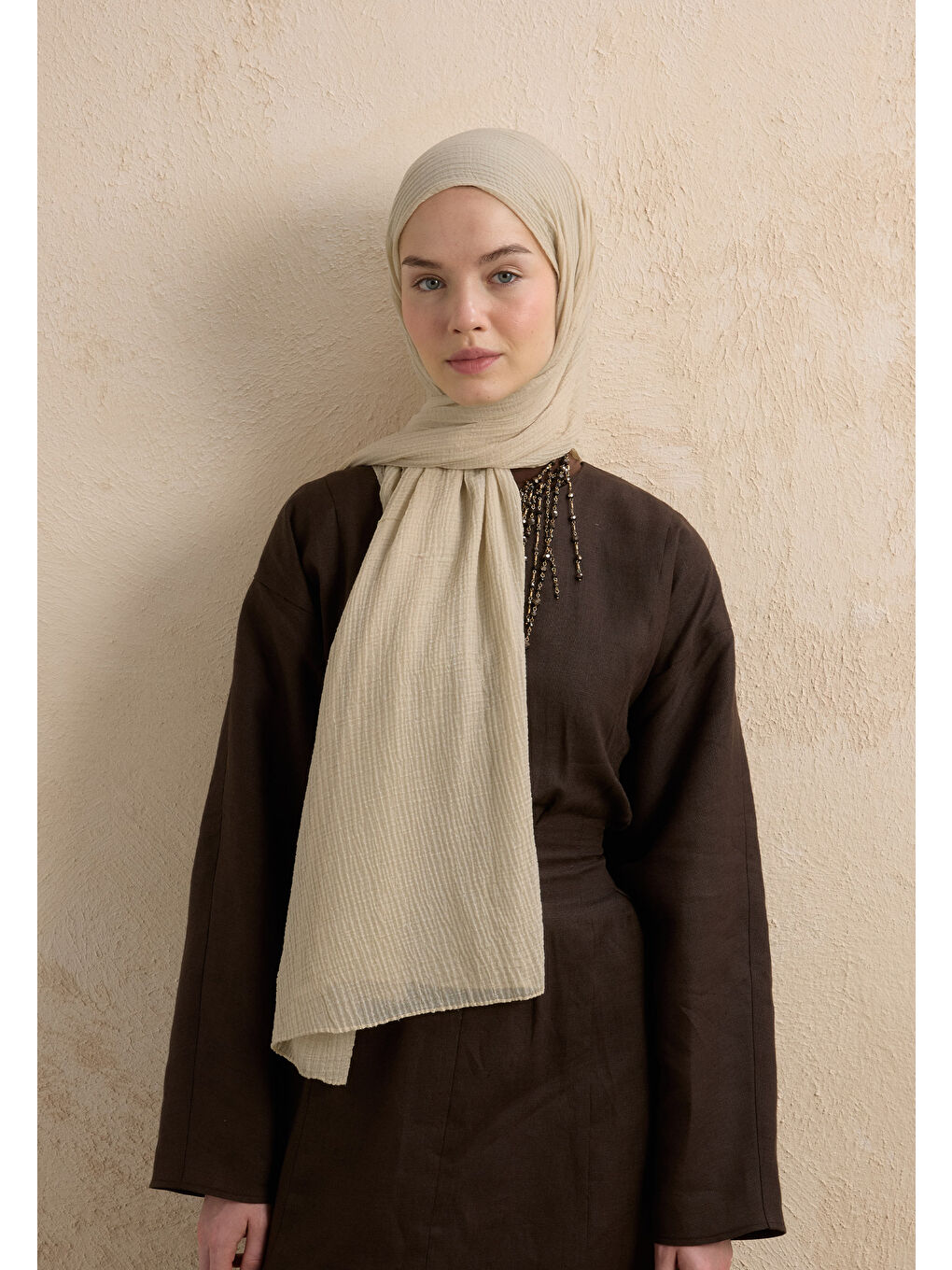 Modal Krinkıl Şal Naturel Bej-2