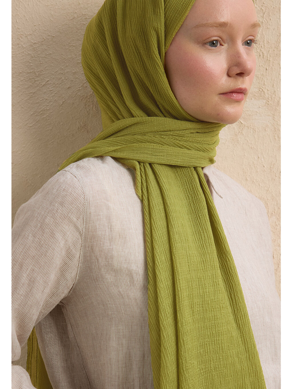 Yeşil Modal Krinkıl Şal Olive-3