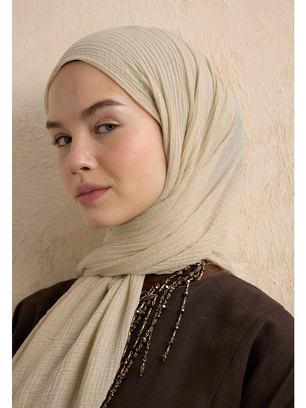 Modal Krinkıl Şal Naturel Bej-3