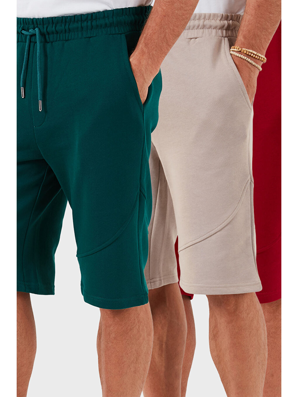 Bej Pamuklu Regular Fit Normal Bel Cepli 3'lü Paket Şort 5908041S3