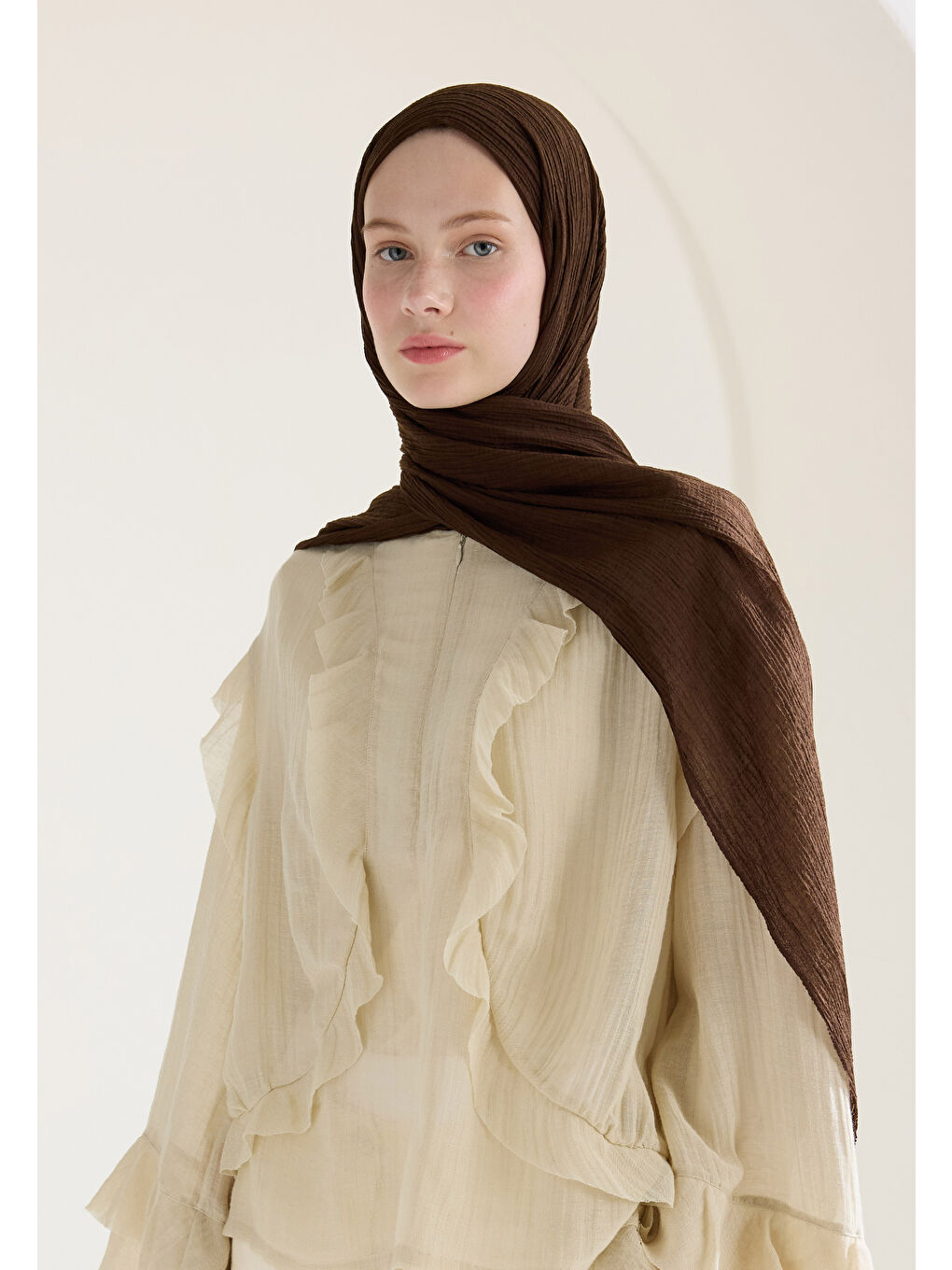 Kahverengi Modal Krinkıl Şal Çikolata Kahve