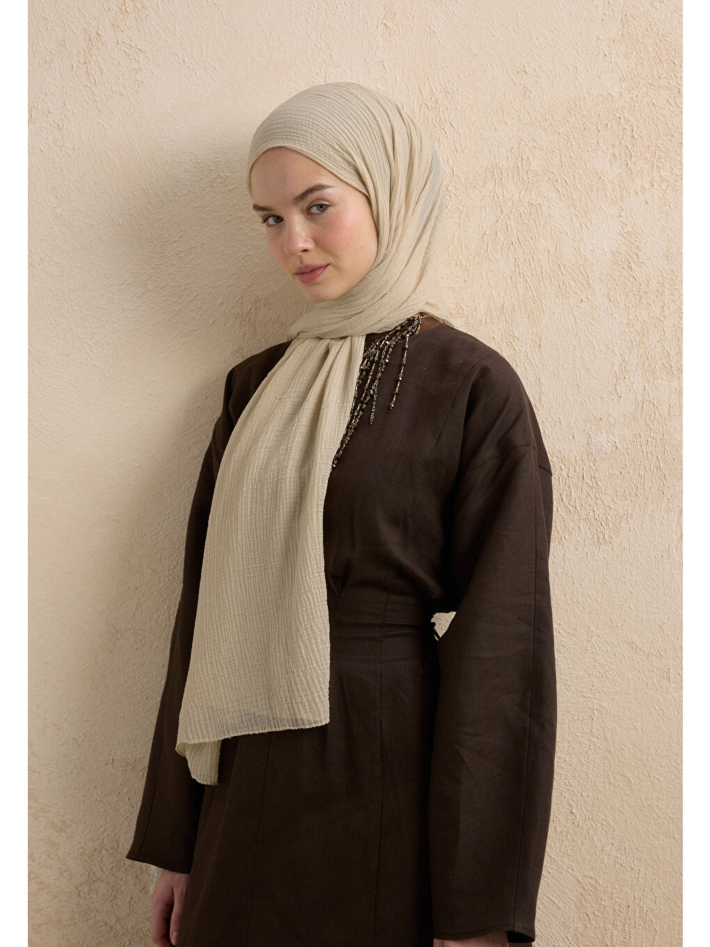 Modal Krinkıl Şal Naturel Bej-4