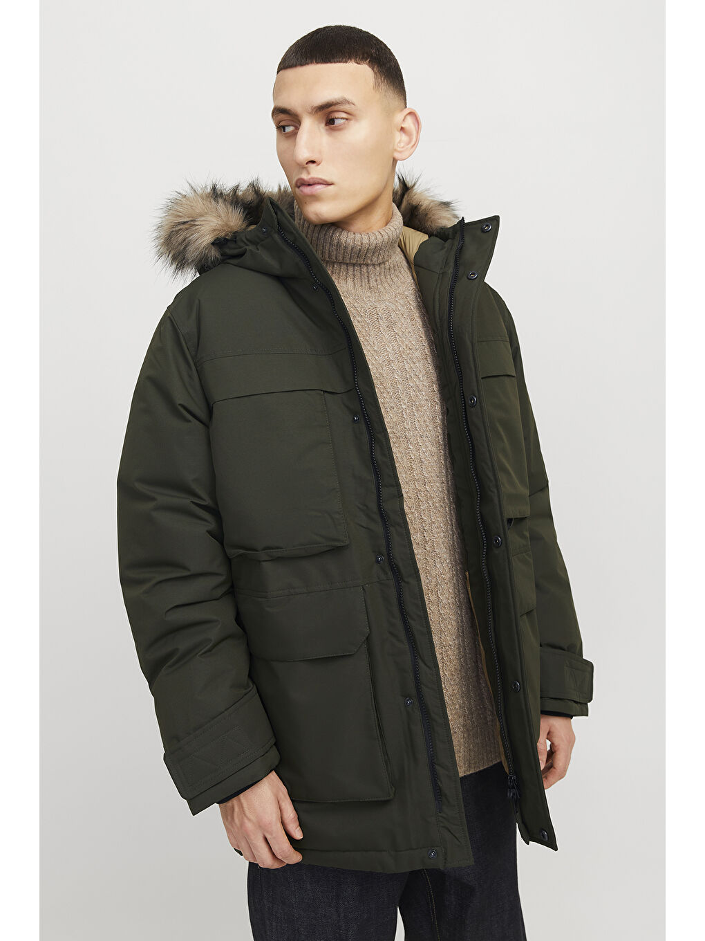 Jack & Jones Haki Jjstar Regular Fit Rüzgara Dayanıklı Kapüşonlu Parka 12256892