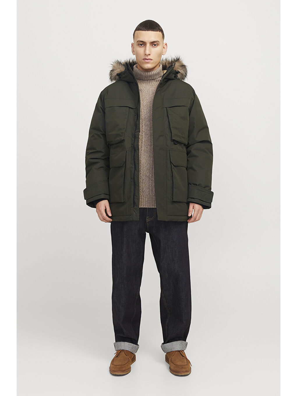 Jack & Jones Haki Jjstar Regular Fit Rüzgara Dayanıklı Kapüşonlu Parka 12256892 - 1