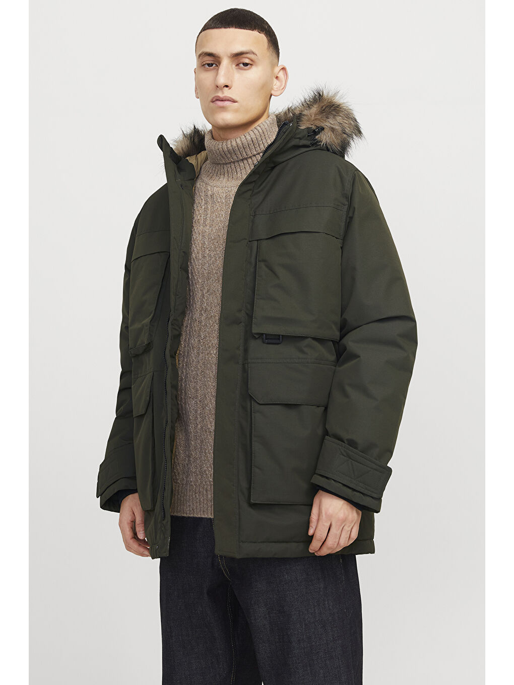 Jack & Jones Haki Jjstar Regular Fit Rüzgara Dayanıklı Kapüşonlu Parka 12256892 - 2