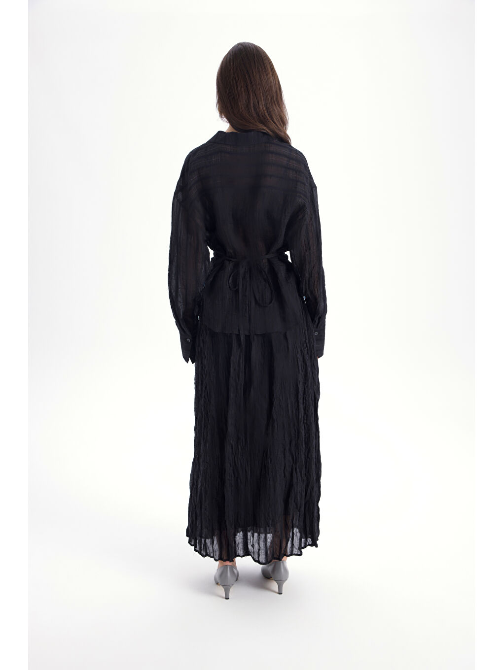 Vesper Üçgen Kesim Bağlamalı Siyah Gömlek-4