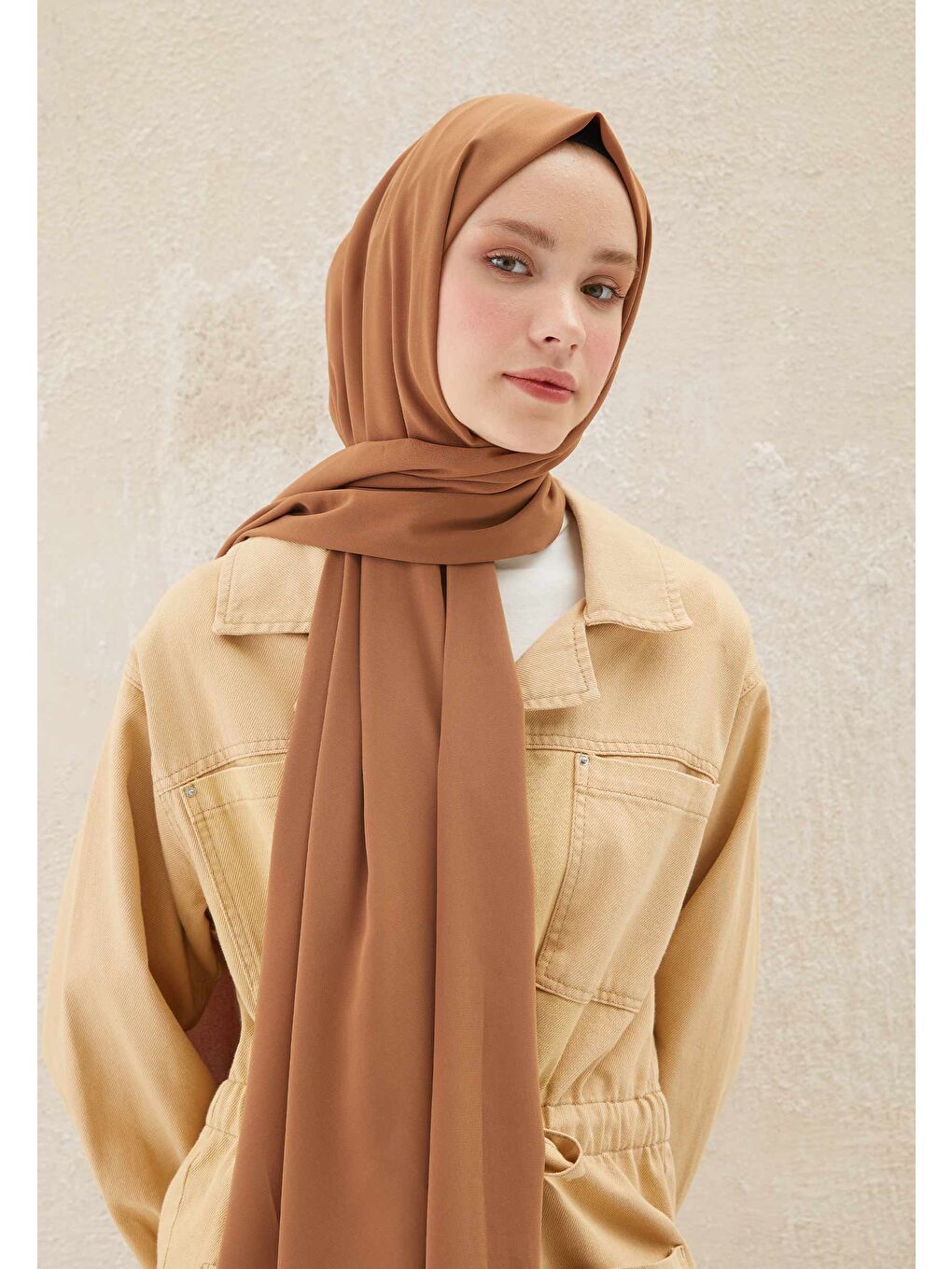 Bej Medine İpeği Şal Karamel-1