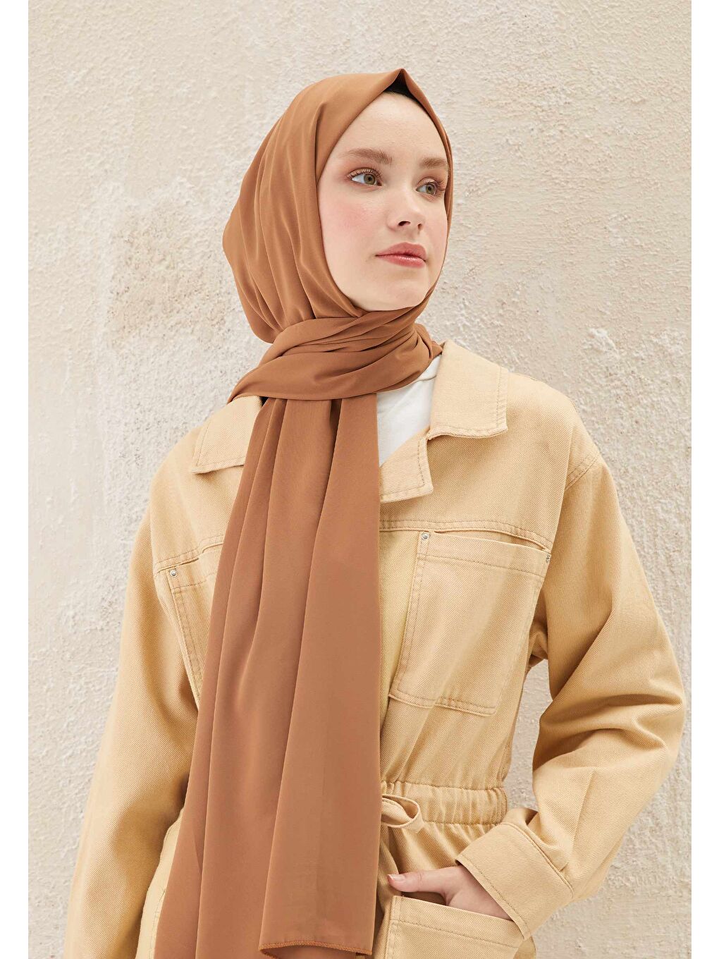 Bej Medine İpeği Şal Karamel-2