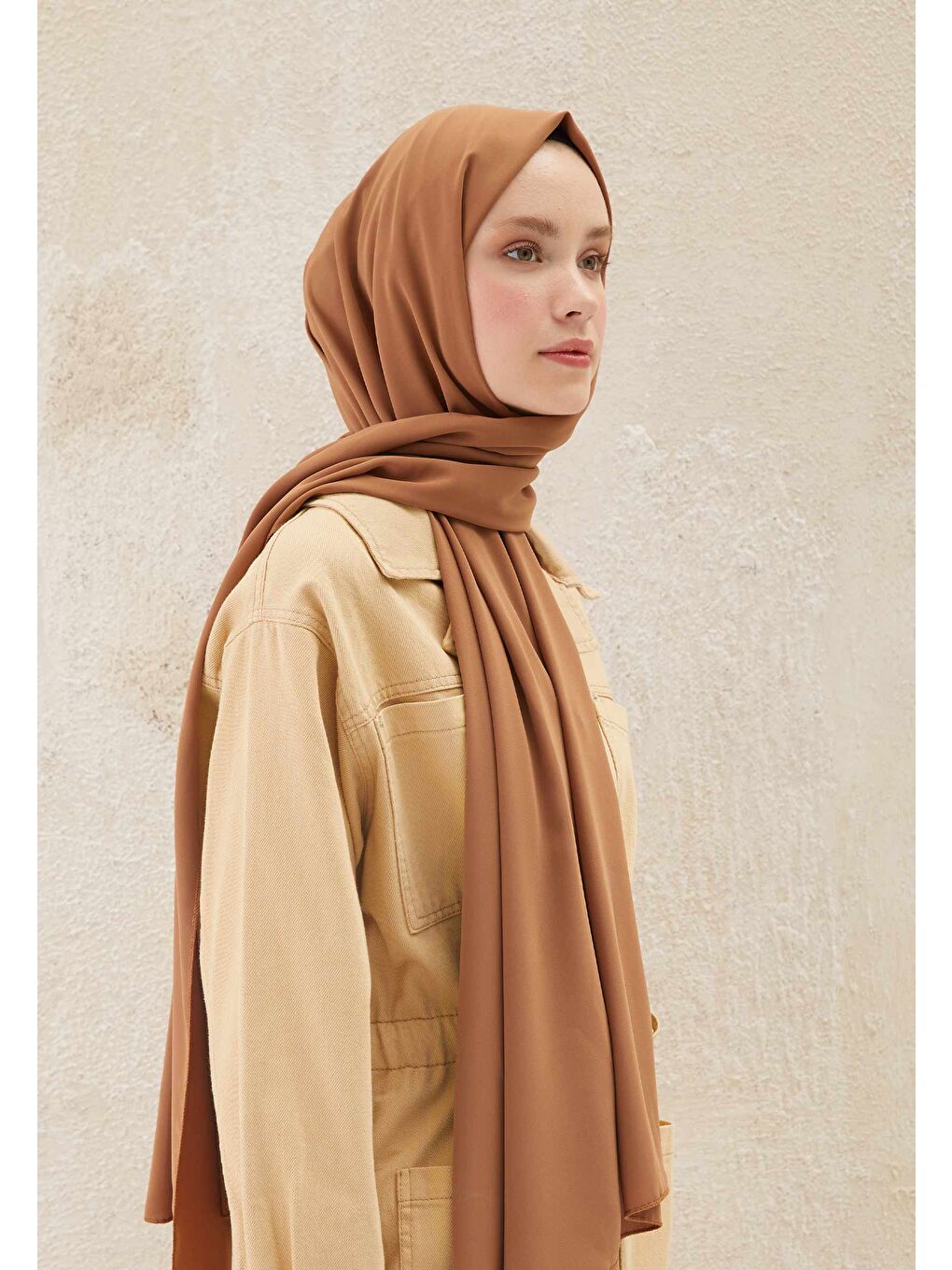 Bej Medine İpeği Şal Karamel-3