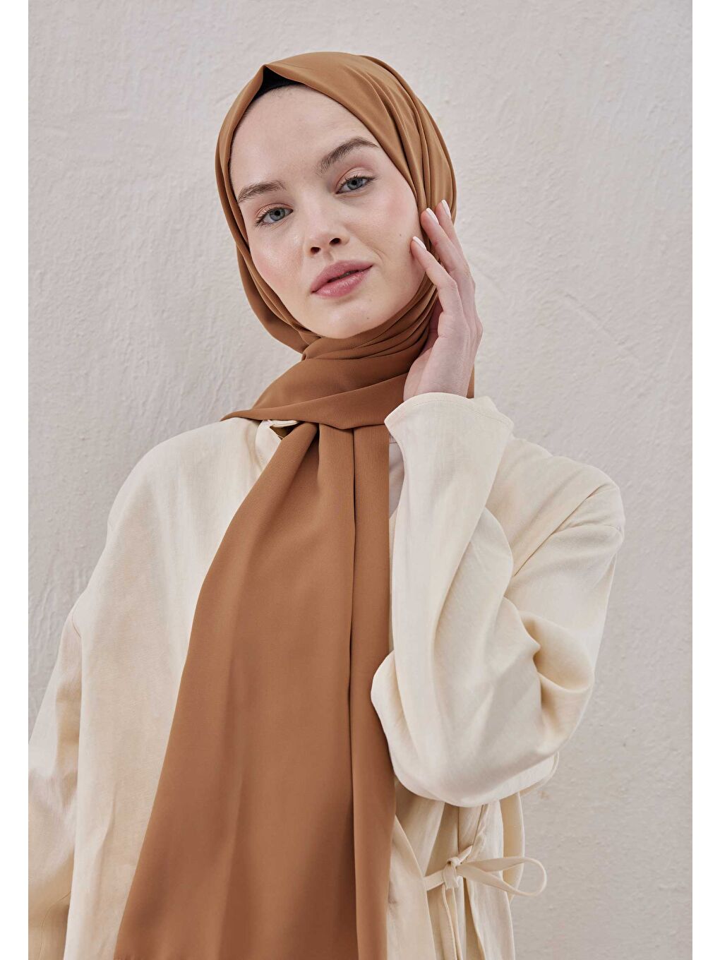 Bej Medine İpeği Şal Karamel-4
