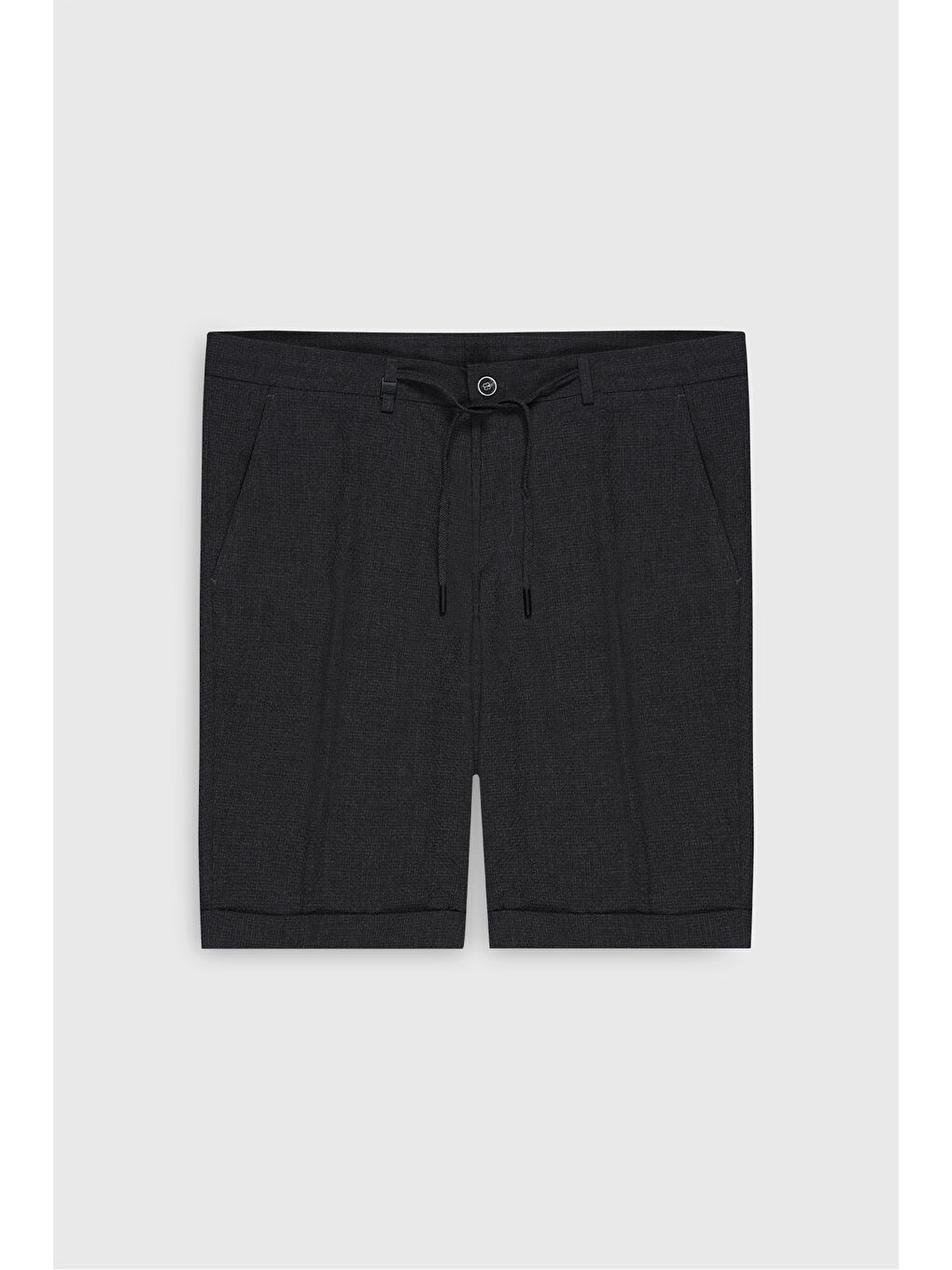 Erkek Antrasit Slim Fit Dar Kesim Beli Bağlamalı Gofre Desenli Yan Cepli Şort