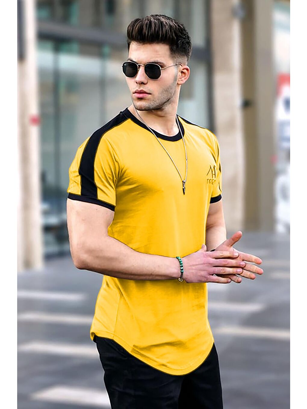 Baskılı Sarı Erkek Tişört 4472