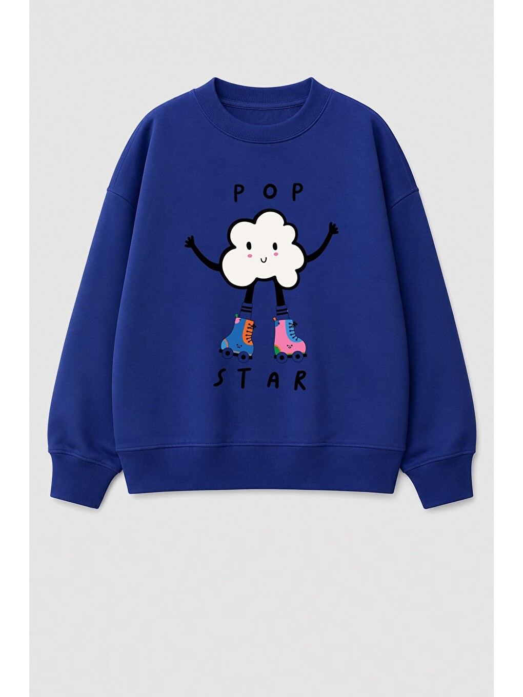 Lacivert Kız Çocuk 3 İplik Kumaş Pamuklu Popcorn Baskılı Sweatshirt