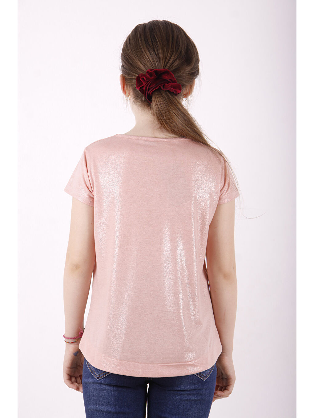 Pembe Kız Çocuk Best Friend Baskılı Taş Detaylı Tişört-2