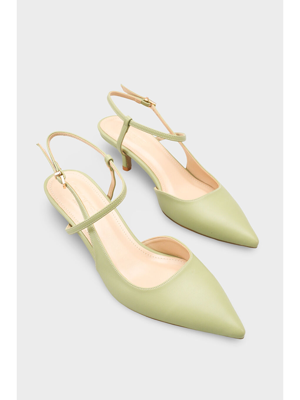 Turkuaz Perla Orta Topuklu Bilekten Bantlı Sivri Burunlu Kadın Ayakkabı-1