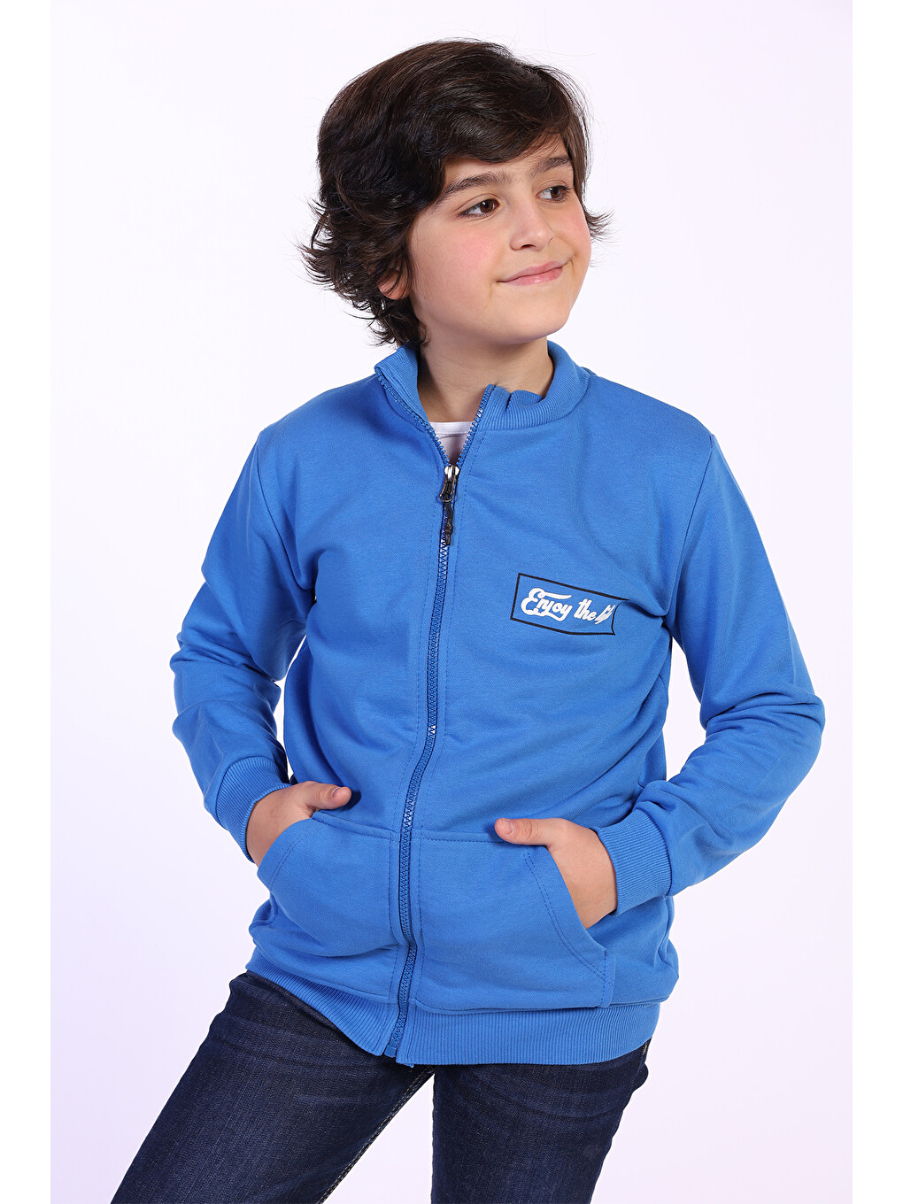 Mavi Erkek Çocuk Kabartma Baskılı Hırka