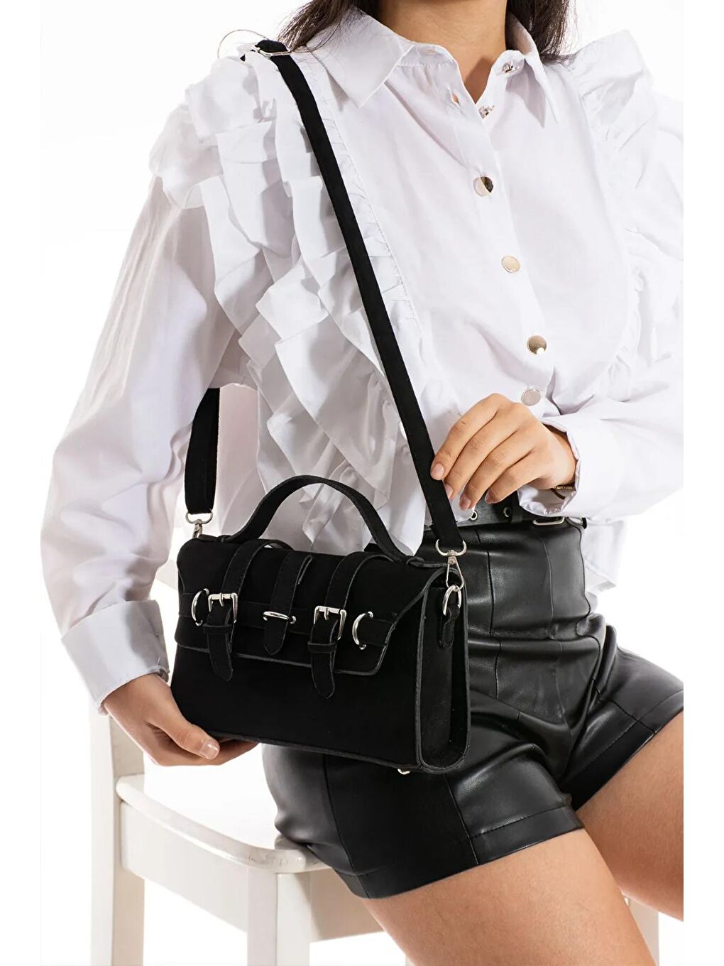 Siyah Corlena Süet Kadın Omuz Çantası BP-4839O-1