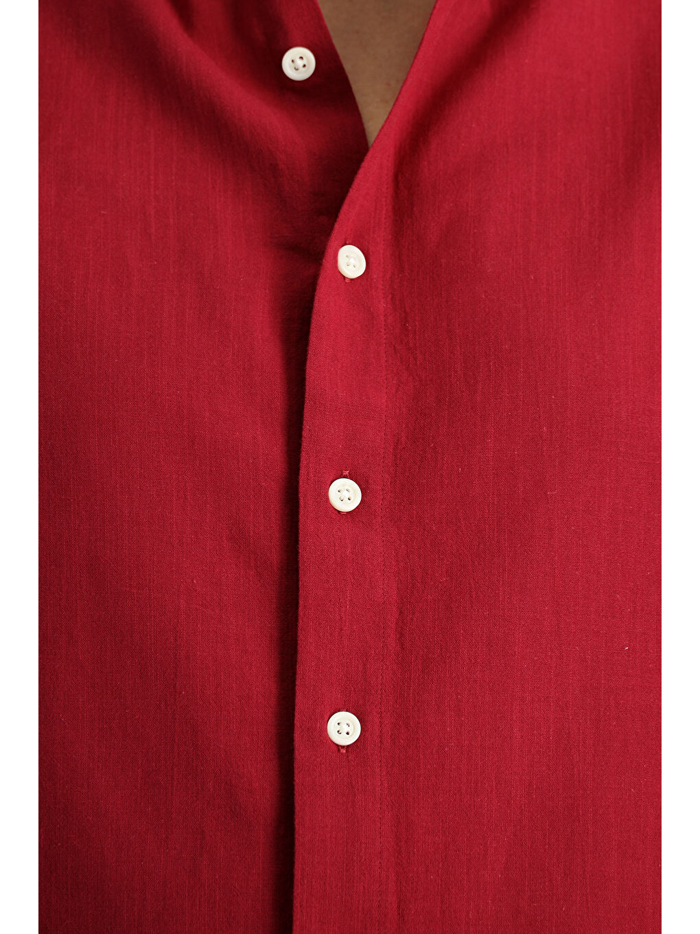 Kırmızı Kısa Kol Regular Fit Spor Pamuk Düğmeli Yaka Gömlek-4