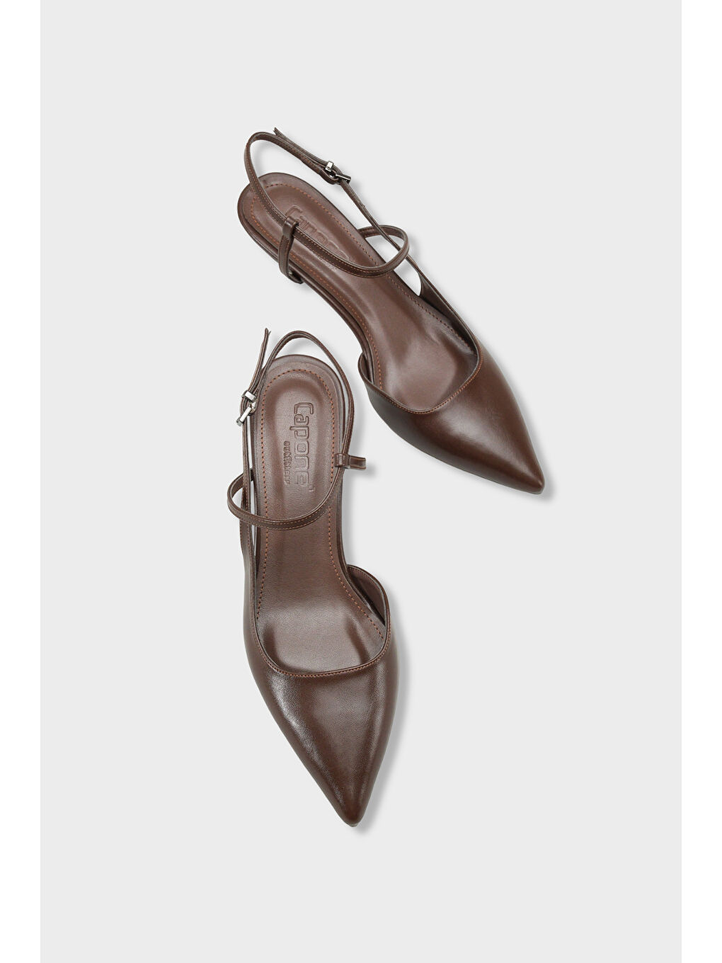 Kahverengi Perla Orta Topuklu Bilekten Bantlı Sivri Burunlu Kadın Ayakkabı-5