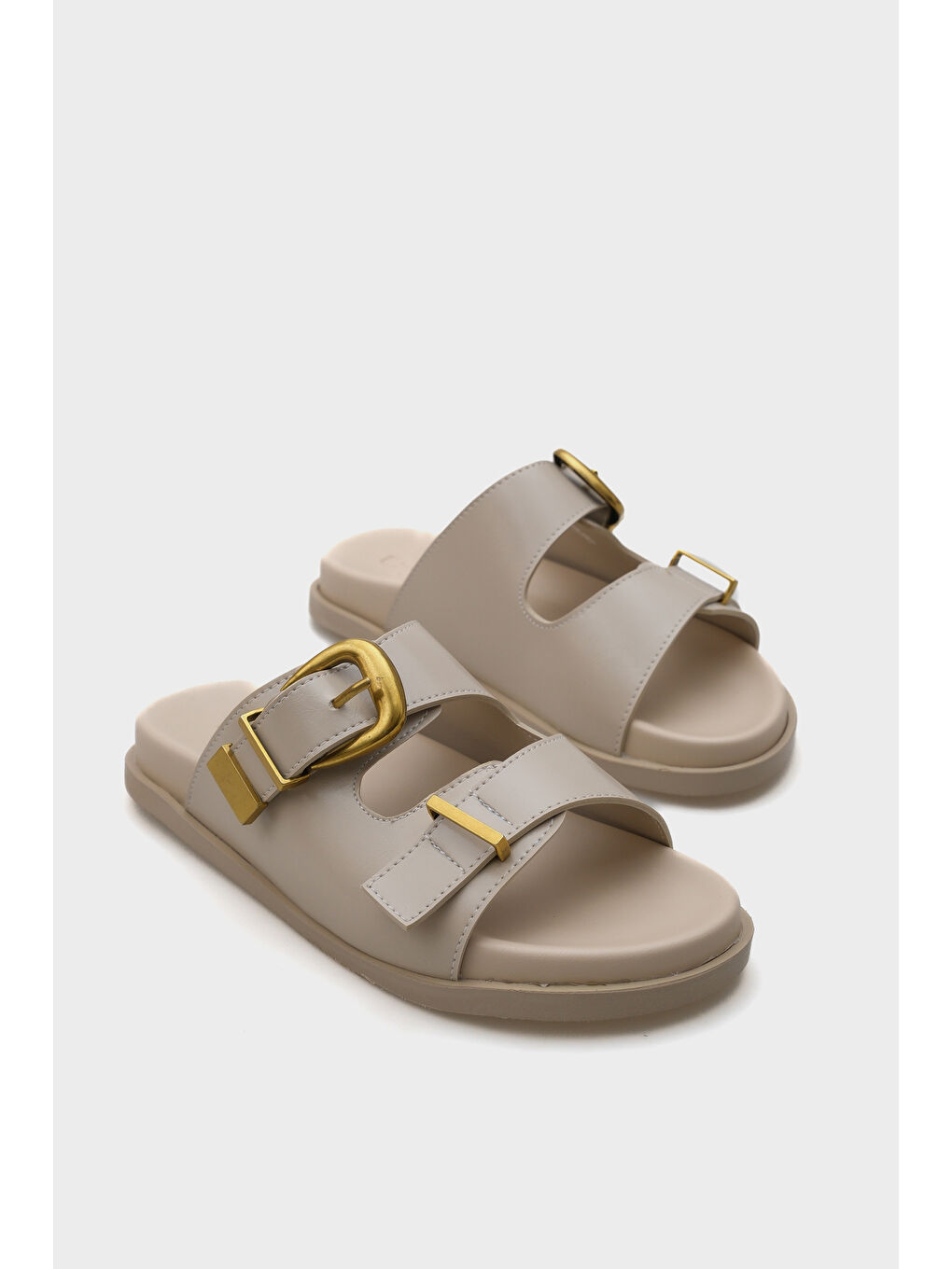 Bej Maryl Çift Tokalı Kadın Konfor Terlik-1