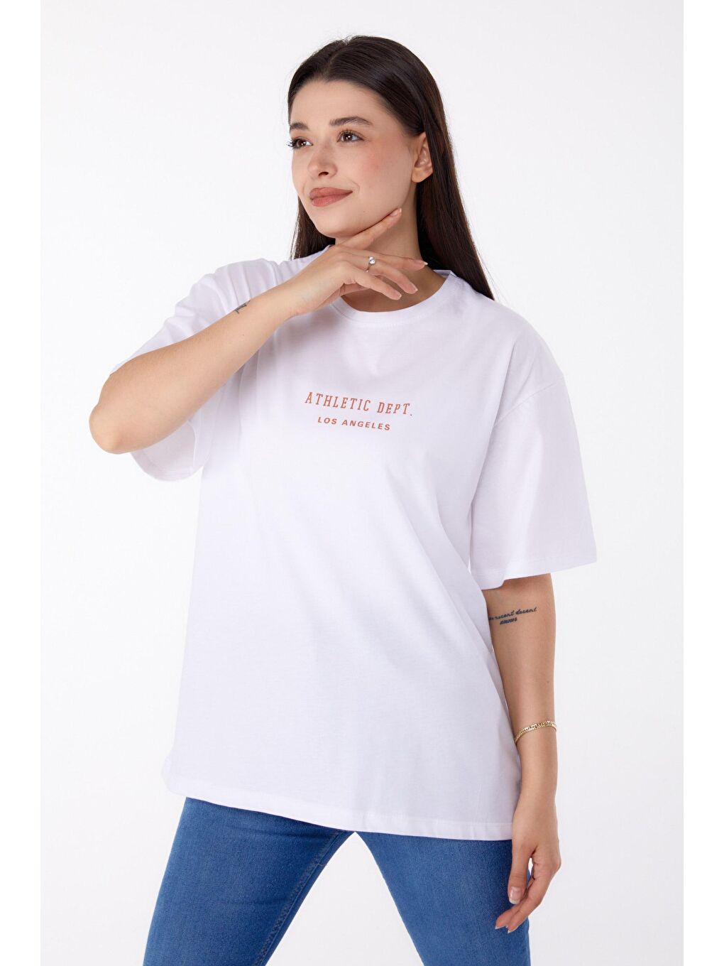 TOFİSA Düz Bisiklet Yaka Kadın Beyaz Baskılı T-shirt - 25693