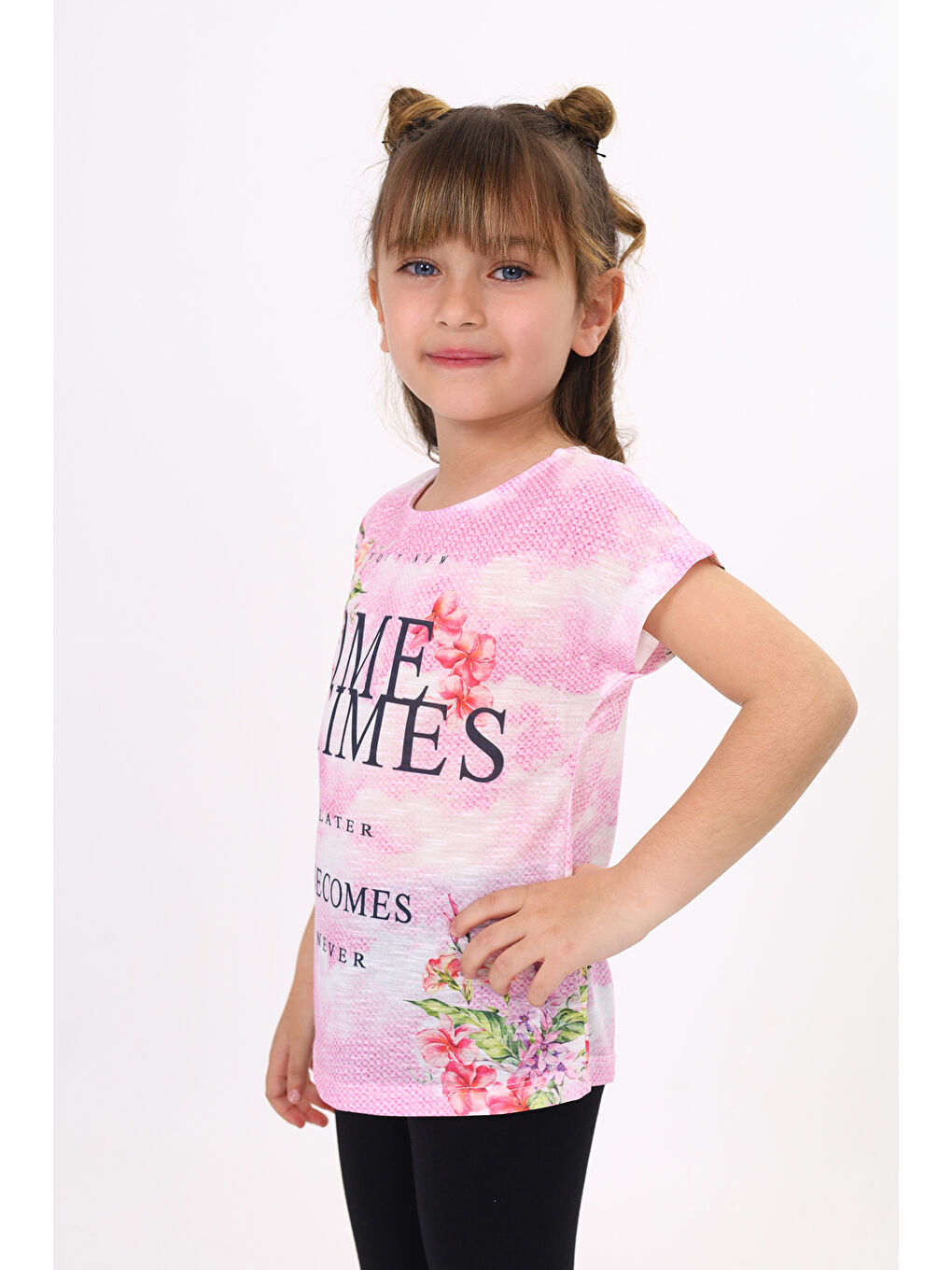 Pembe Kız Çocuk Sometimes Baskılı Tişört-1