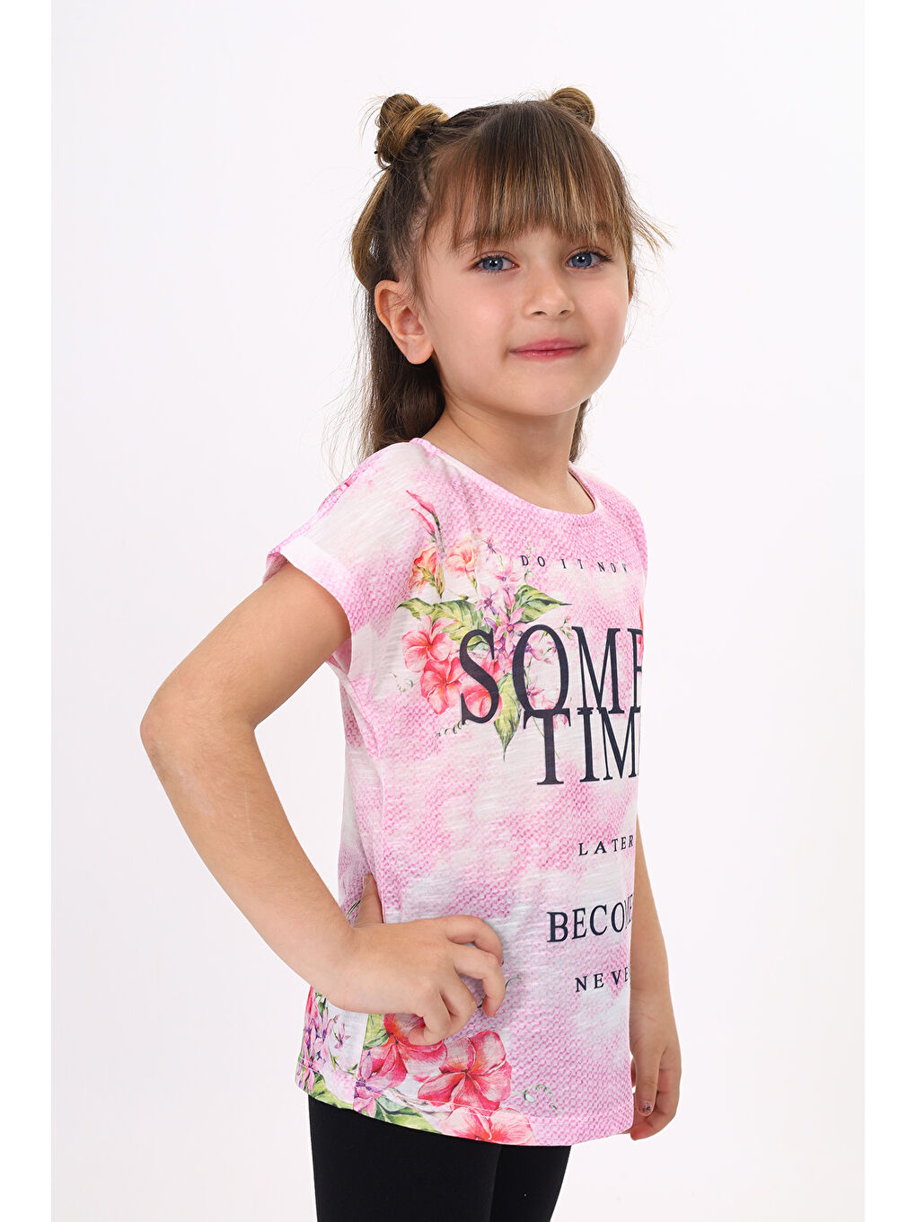 Pembe Kız Çocuk Sometimes Baskılı Tişört-2