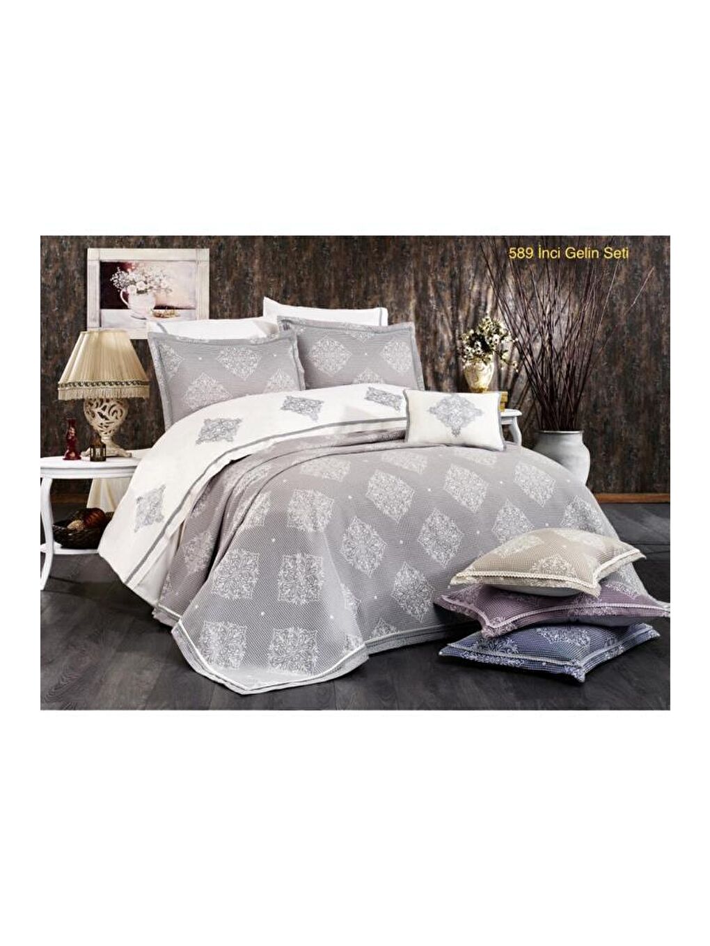 İnci Gelin Seti 8 Parça Gri-1