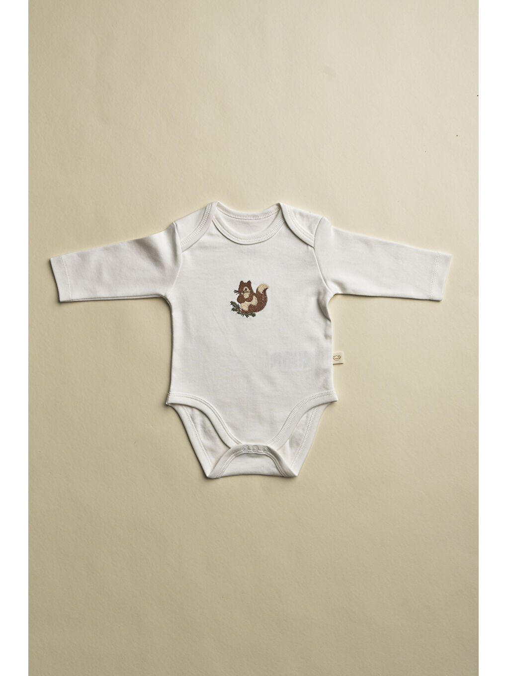 Ekru Sincap Nakışlı Uzun Kollu Çıtçıtlı Bebek Body-2