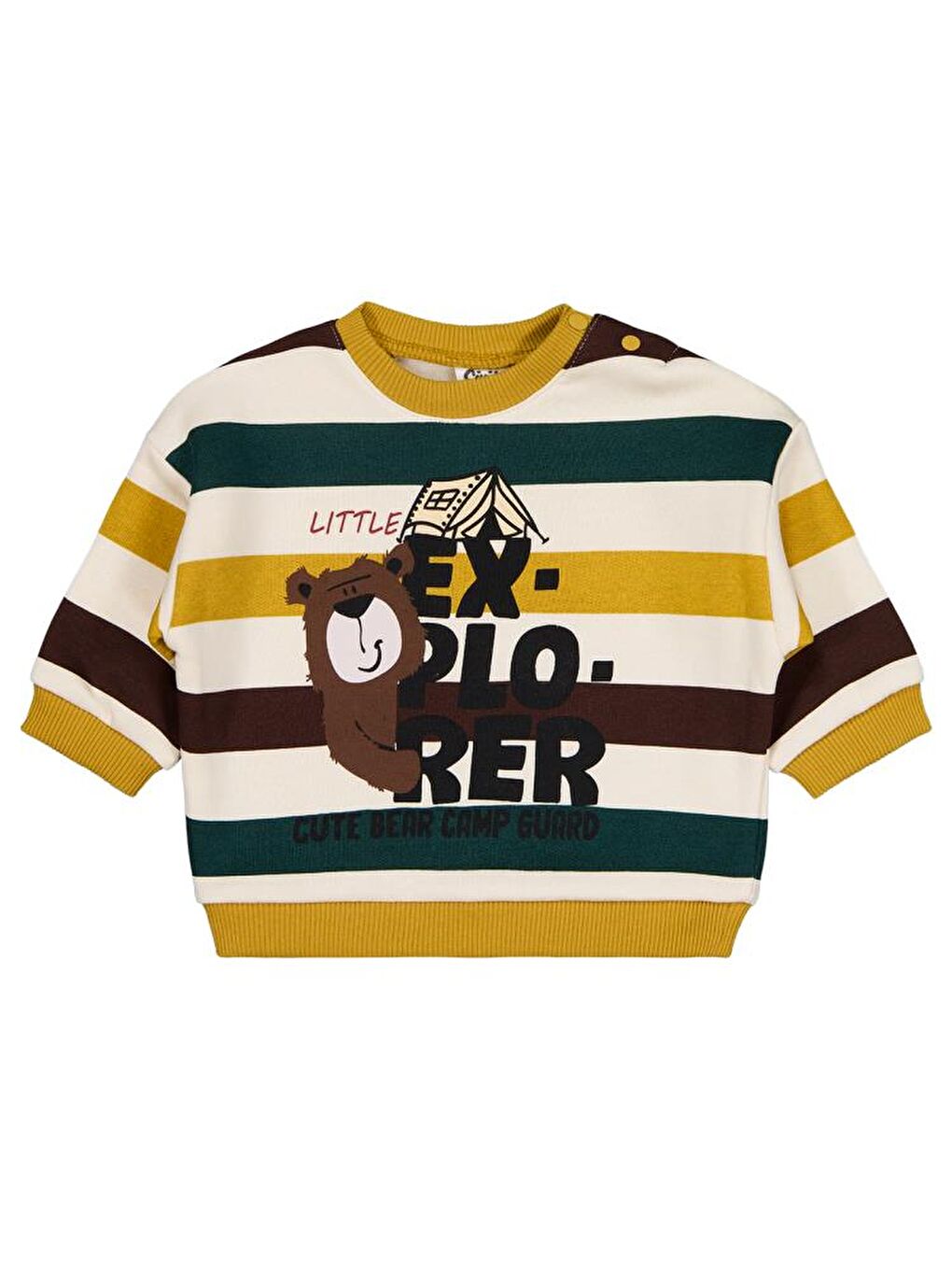 Sarı Baby Ayıcık Baskılı Çizgili 6-18 Ay Sweatshirt-1