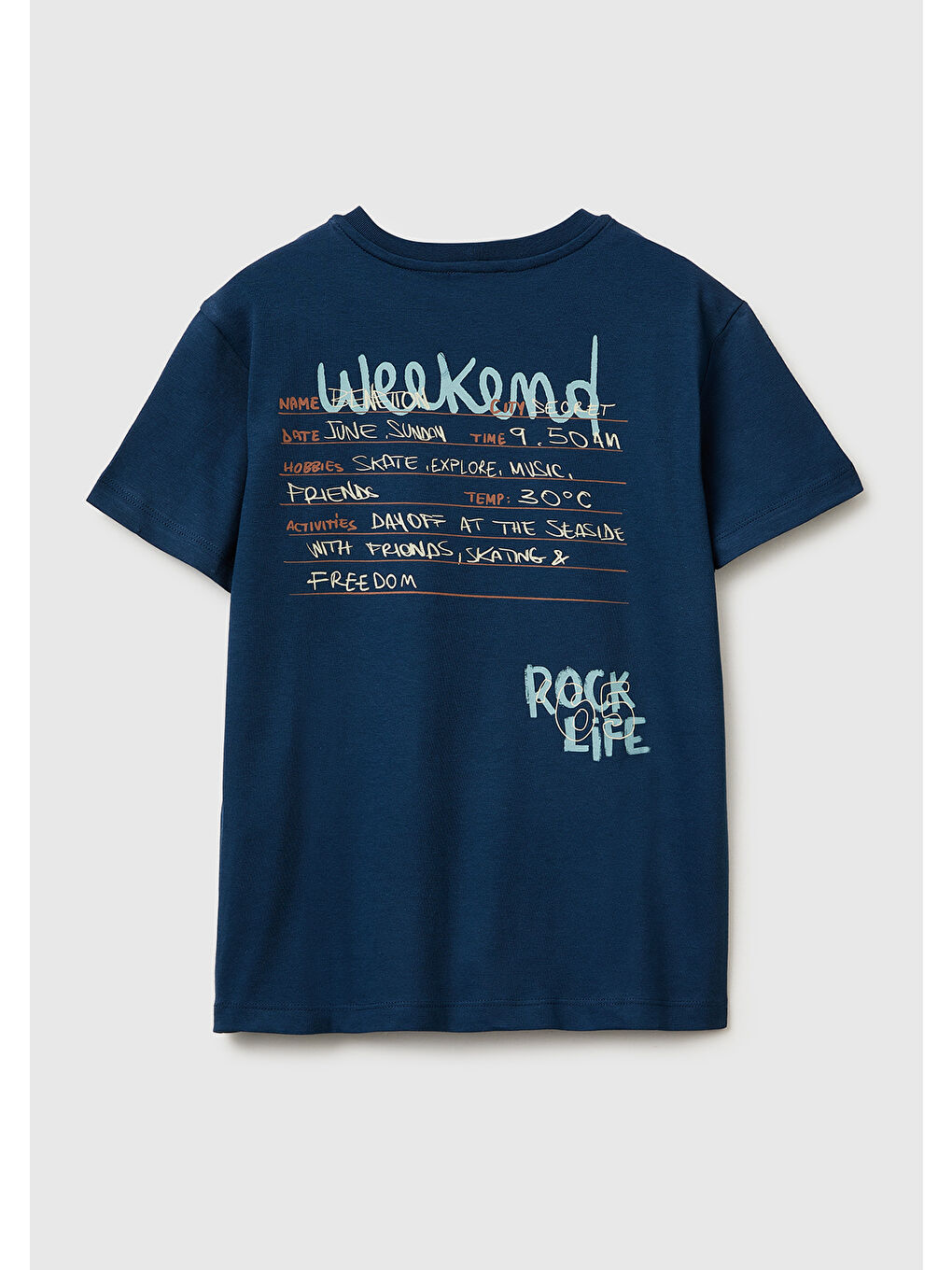 Erkek Çocuk Koyu Lacivert Tema Baskılı Rahat Kalıp Bisiklet Yaka T-Shirt-1