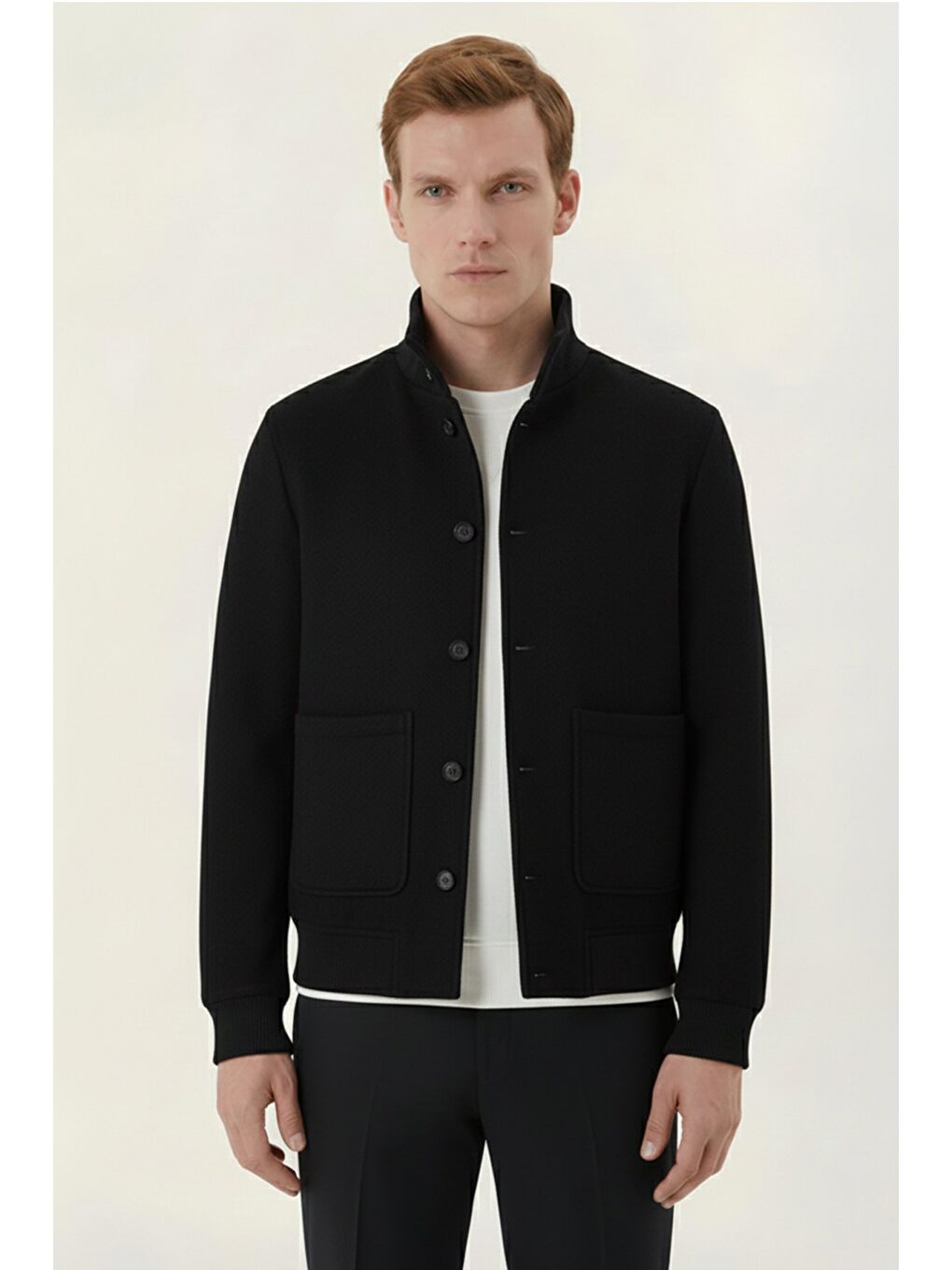 Siyah Regular Fit Yün Karışımlı Dik Yaka Kaşe Mont-3