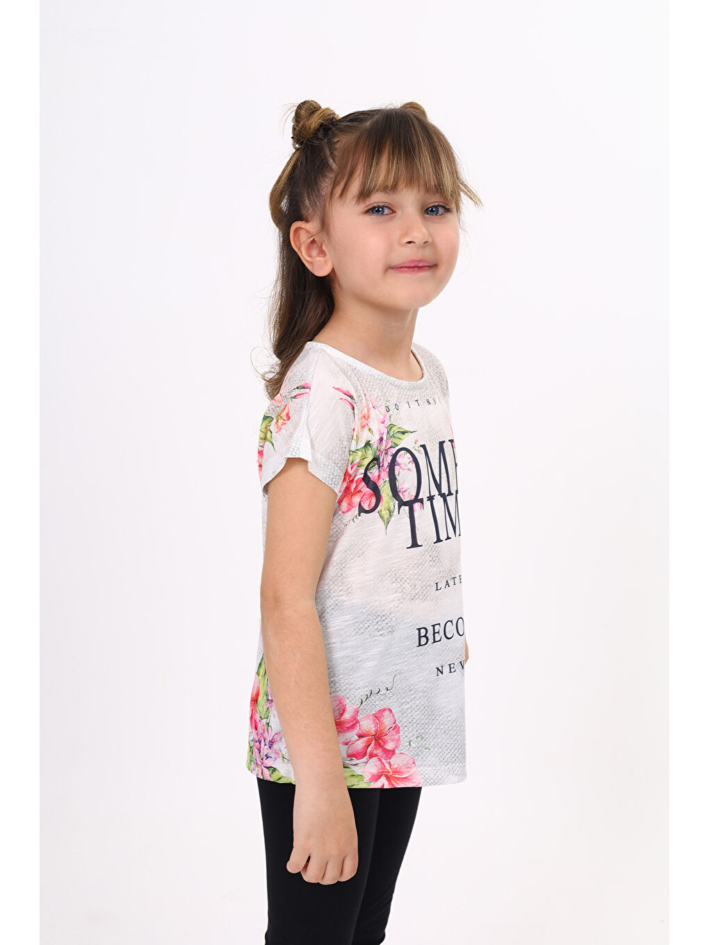 Siyah Kız Çocuk Sometimes Baskılı Tişört-1