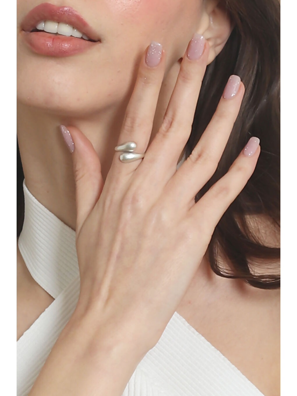 Gri Kadın Minimalist Tarz Dolama Model Ayarlanabilir Su Damlası Yüzük-2