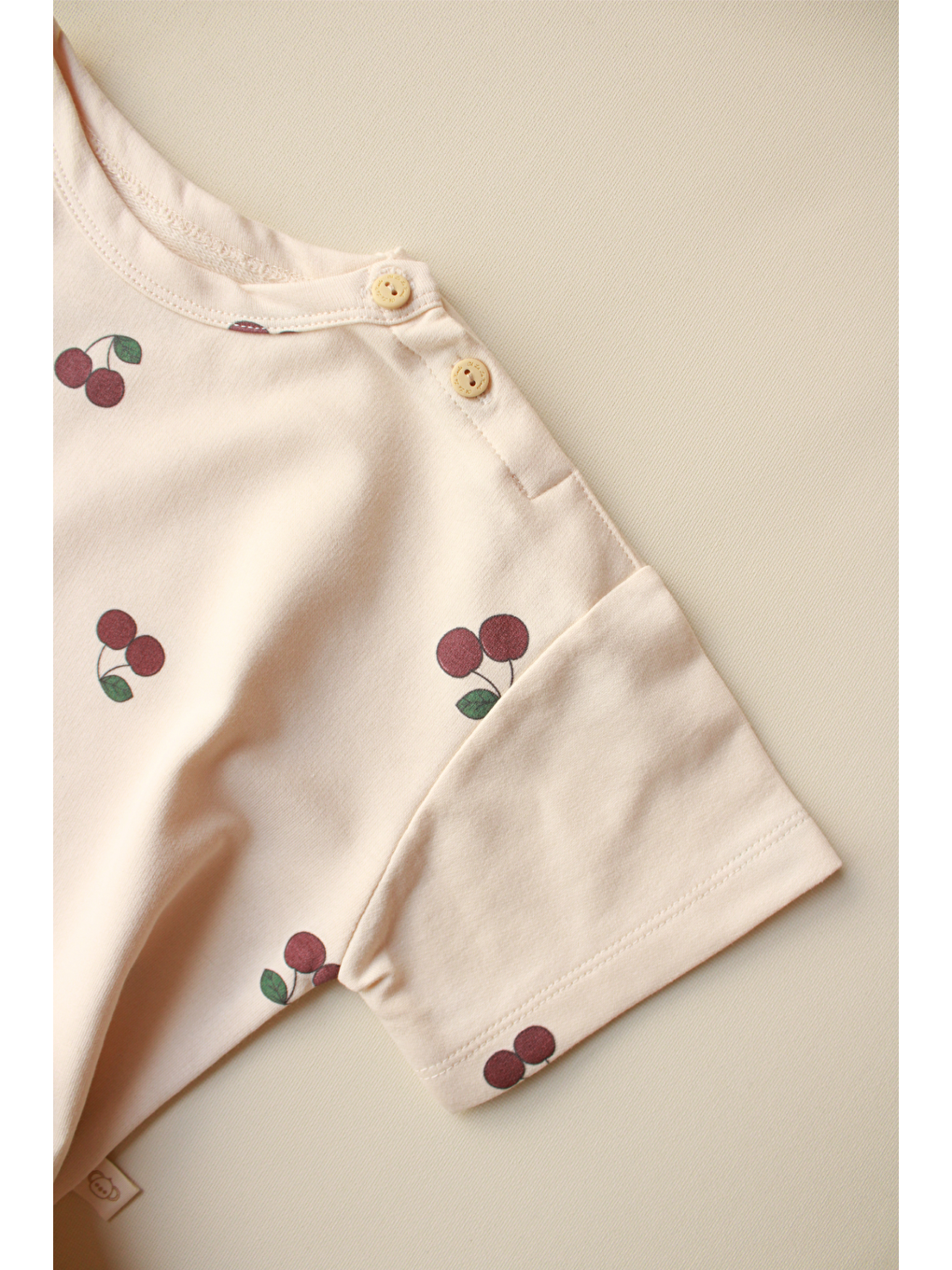 Ekru Kiraz Desenli Çocuk Oversize T-shirt-3