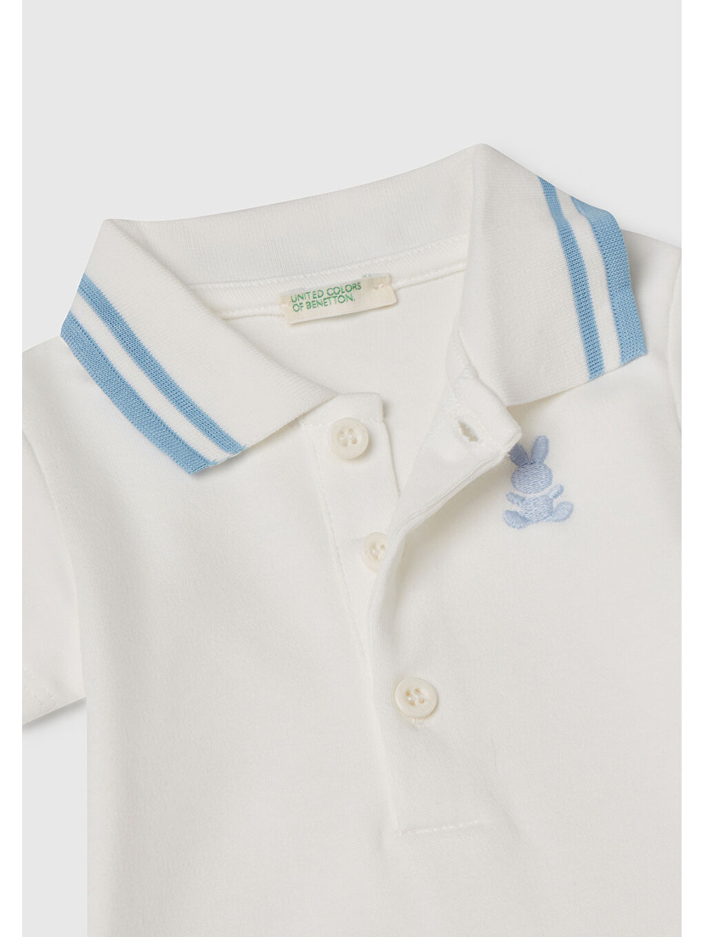 Bebek Beyaz Tavşan İşlemeli Kısa Kollu Çizgili Polo Yaka Çıtçıtlı Body-2